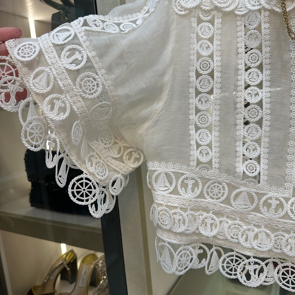Zimmermann Ivory Lace Cropped Blouse Size 3 - Picture 8 of 8
